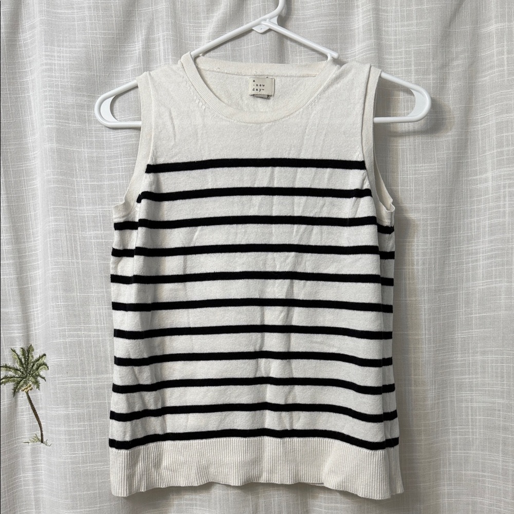 a new day Black and White Striped Tank Top